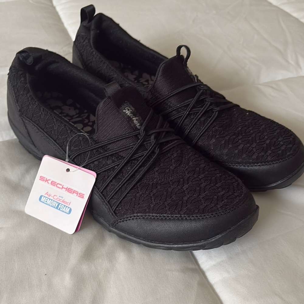 Skechers Black Lace Slip-On Shoes